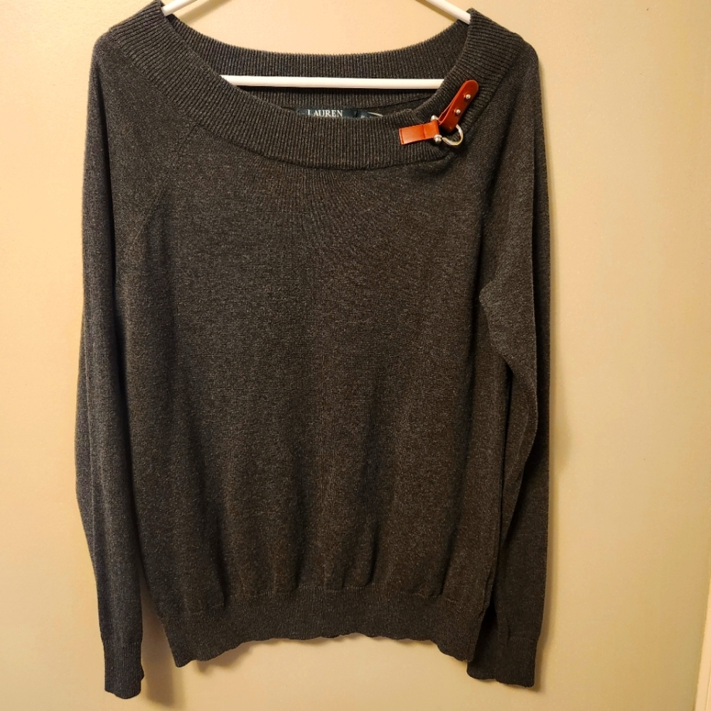 Gray Sweater with Leather Accent